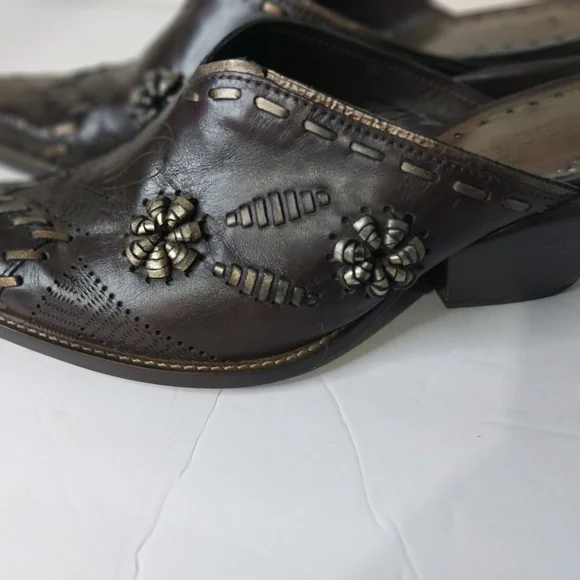 BCBGirls Dark Brown Embellished Mules Leather Western - Picture 3 of 11